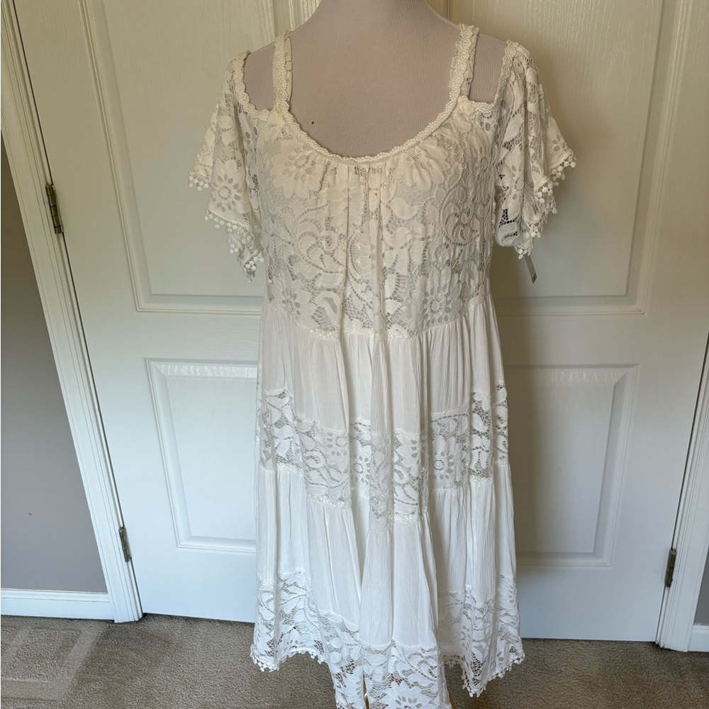 Flowy white lace tiered dress